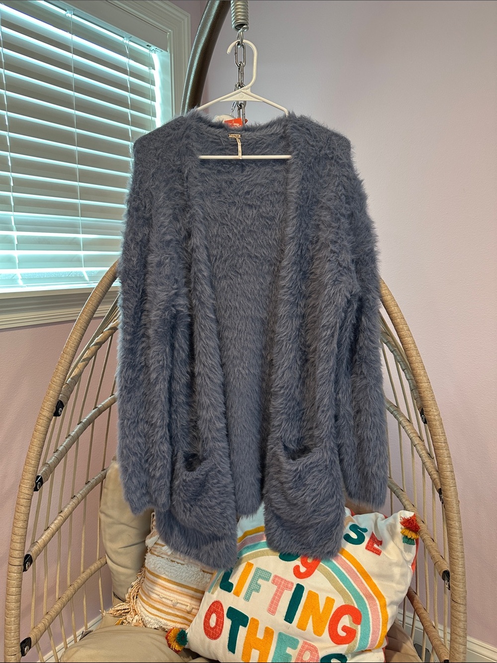 Free People Fuzzy Open-Front Cardigan - Charcoal Blue